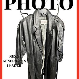 LEATHER Pelle Studio Black Long Duster Belted Lined Jacket Trench Coat Women SzS